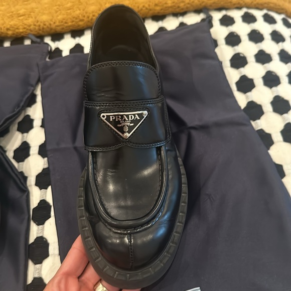 Prada Leather Triangle Logo Loafers Black 37 - Picture 6 of 12